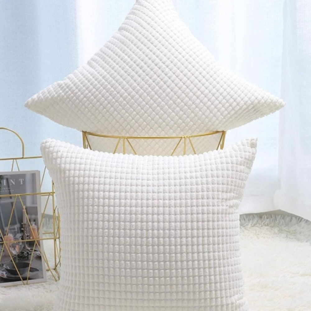 SET of 2 Creamy White Toss Pillow Covers Corduroy Raised ‘Corn’ Design NEW!